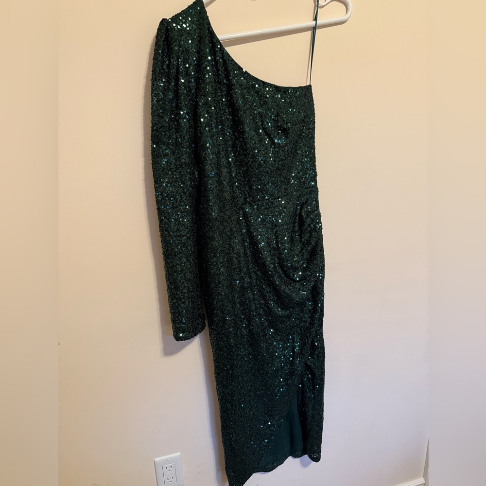 Elegant One Shoulder Green Sequin Dress